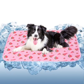 DELIFUR Dog Cooling Mat- Pet Cooling Mat Outdoor for Dogs Ice Pad for Puppy Small Medium Dog Machine Washable (Large, Pink Watermelon)