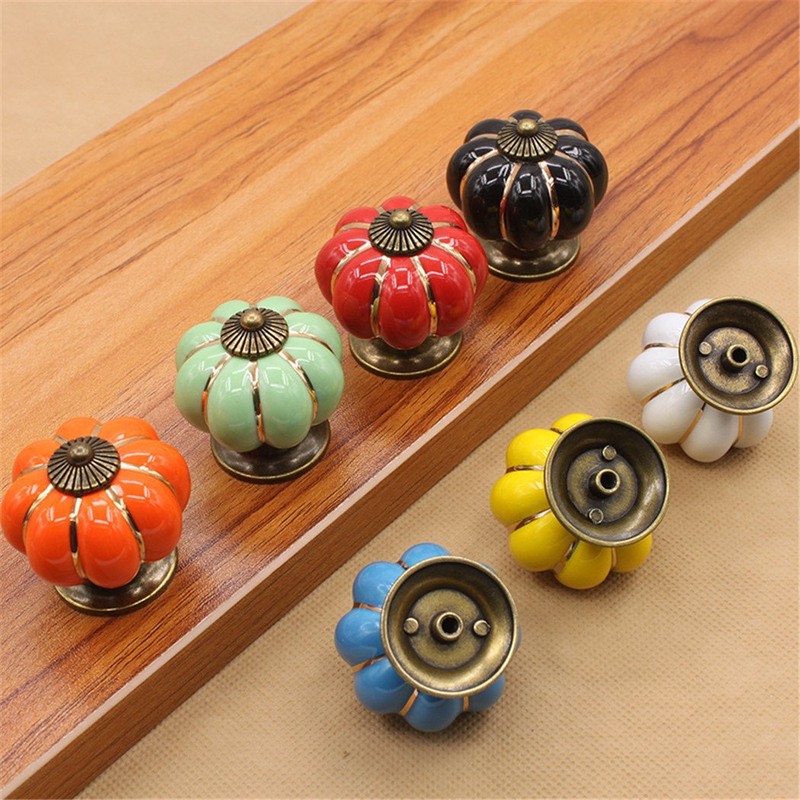 Pumpkin Shaped Ceramic Door Knob Dresser Kitchen Cabinet Cupboard Drawer