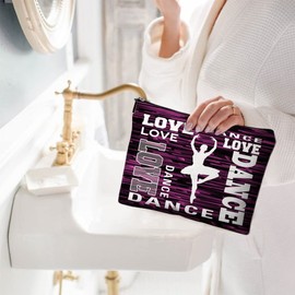 Givotin Small Makeup Bag for Purse Cute Canvas Waterproof Cosmetic Bags for Women Zipper Travel Toiletry Pouch, Dance Makeup Bags, Size: 10"W x 7"H. Hold All Your Necessities, Dance Cosmetic Bags