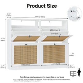 Rattan Shoe Storage Cabinet with 4 Flip Drawers, Freestanding Shoe Organizer, Hidden Narrow Shoe Rack Cabinet for Entryway Hallway Front Door, White