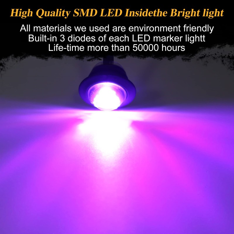 ALFU 20pcs Purple 3/4" Round LED Trailer Side Marker Clearance