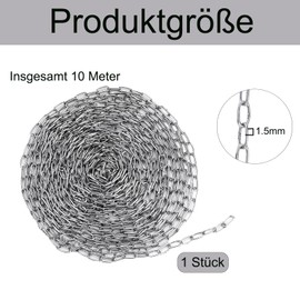 Stainless Steel Chain Sold by the Metre, 10 m Link Chain Sold by the Metre, 1.5 mm Chains, Suitable for Hanging Dumbbell Bags, Hammocks, Dog Leads, Clothes and Hanging Plants