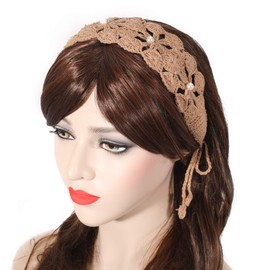 ZLYC Women Floral Headband Handmade Crochet Knit Vintage Hair Bands (Solid Khaki)