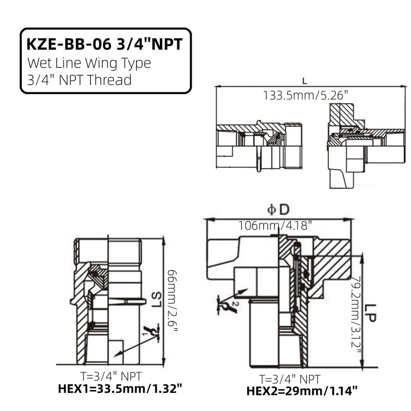 3/4" NPT Wet-Line Wing Nut Heavy Duty Hydraulic Quick Disconnect