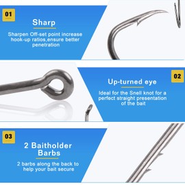 Octopus Fishing Hooks Kit, 130 Pieces Bait Hooks with Carbon Steel Barbed Hooks, Octopus Circle Hooks, Offset Jig Fishing Hooks for Freshwater Saltwater, Assorted Size 1/0-5/0