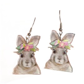 Acrylic Easter Bunny Rabbit Earrings Flower Rabbit Drop Dangle Earrings for Women Holiday Jewelry Gifts-C