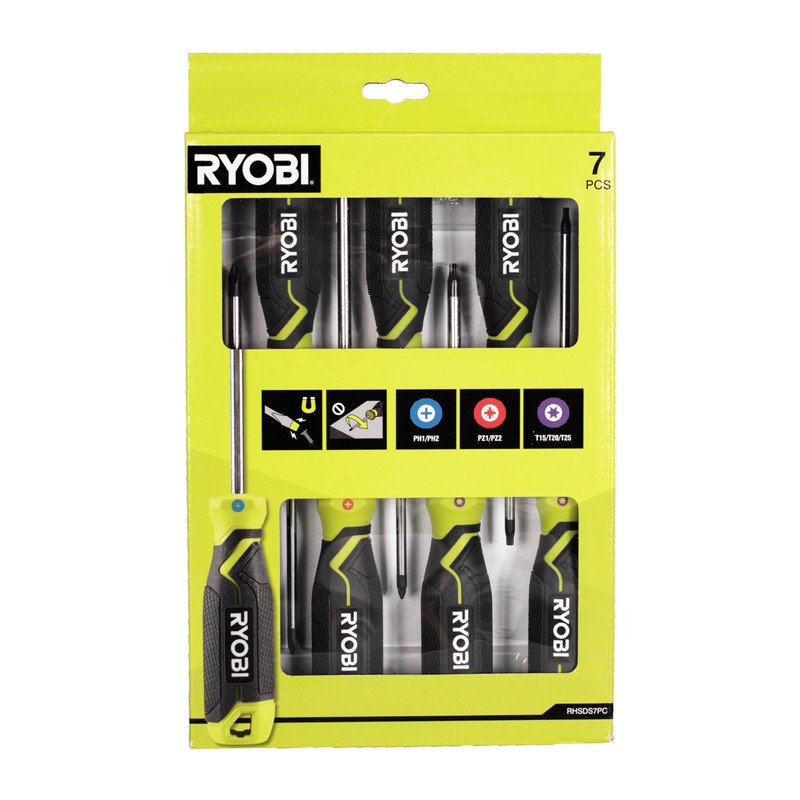 Ryobi RHSDS7PC Magnetic Screwdriver Set (7 Pieces), Green