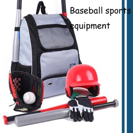 Baseball Bat Bag Backpack,T-Ball & Softball Bat Bag with Shoes Compartment for Youth and Adult, Lightweight Baseball Bag with Fence Hook Hold Bat, Batting Mitten, Helmet, Caps, Teeball Gear