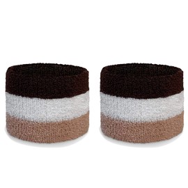 Couver Dark Brown/White/Light Brown Stripes Sport Wrist Sweatbands Cotton for Sports & More (1 Pair)
