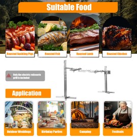 53" Barbeque Rack, Height Adjustable Electric Rotisserie Grill, Capacity 88 Lbs Stainless Steel Outdoor Pig Lamb Spit Roaster Stand Rotisserie for Outdoor Party Camping Picnic,25W