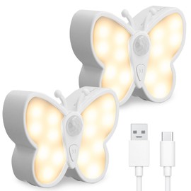 Nachtlicht mit Bewegungsmelder, 2 Stück Nachtlicht, USB Aufladbar Stilllicht Wandleuchte für Kinderzimmer, Treppen, Flur