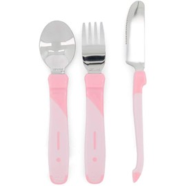 Twistshake Juego de Cubiertos de Aprendizaje Tenedor, Cuchillo y Cuchara de Acero Inoxidable Cubiertos Entrenadores para Niños a Partir de 12 Meses Vajilla Infantil Soft Touch y Libre de BPA Rosa