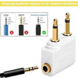 MejaRizon Aeroplane Adapter Headphones, Pack of 2 Headphone Adapters Aeroplane, 3.5 mm Aeroplane Headphone Adapter, Headphones Aeroplane Adapter for All Airlines In-Flight Media Systems, White