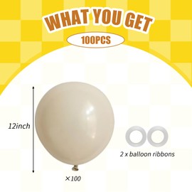 100pcs Sand White Balloons, 12inch Ivory White Party Latex Balloons for BOHO Wedding Birthday Baby Bridal Shower Gender Reveal Party Decoration (with 66ft Ribbon)