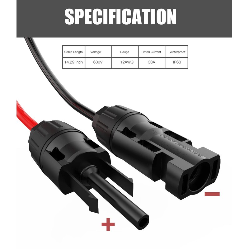 BERLAT Solar Extension Cable - 10AWG, 30cm with 2 SAE