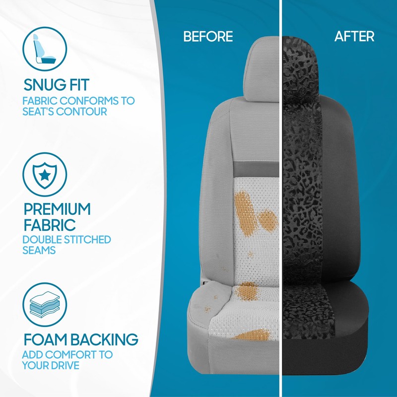 BDK Black Leopard Car Seat Covers for Front Seats, Animal