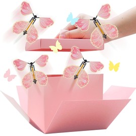 TUSAUW Butterfly Explosion Gift Box, DIY Flying Butterfly Surprise Box Butterfly Gift Box for Birthdays Christmas Valentines Proposal Wedding Gifts Prank (Pink)