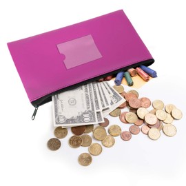 Sinzip 4 Pack Bank Deposit Money Bag, Heavy Duty Leatherette Security Zipper Wallet with Clear Window, Coin Bag, Cash Bag, Tool Pouch, Assorted Colors (4 Pack Purple)