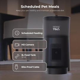 Penthouse Paws Smart WiFi Automatic Feeder for Cats and Dogs with Camera, 6L - Easy Clean, App Control, Remote Schedule Meals, Timed Automatic Pet Feeder, Auto Cat Feeder Dry Food, Voice Record