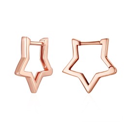 Rose Gold Star Earrings for Women Girl - Qings 925 Sterling Silver Small Five Star Geometric Hoops Star-Shaped Cartilage Mini Huggie Hoop Earring Birthday Gifts