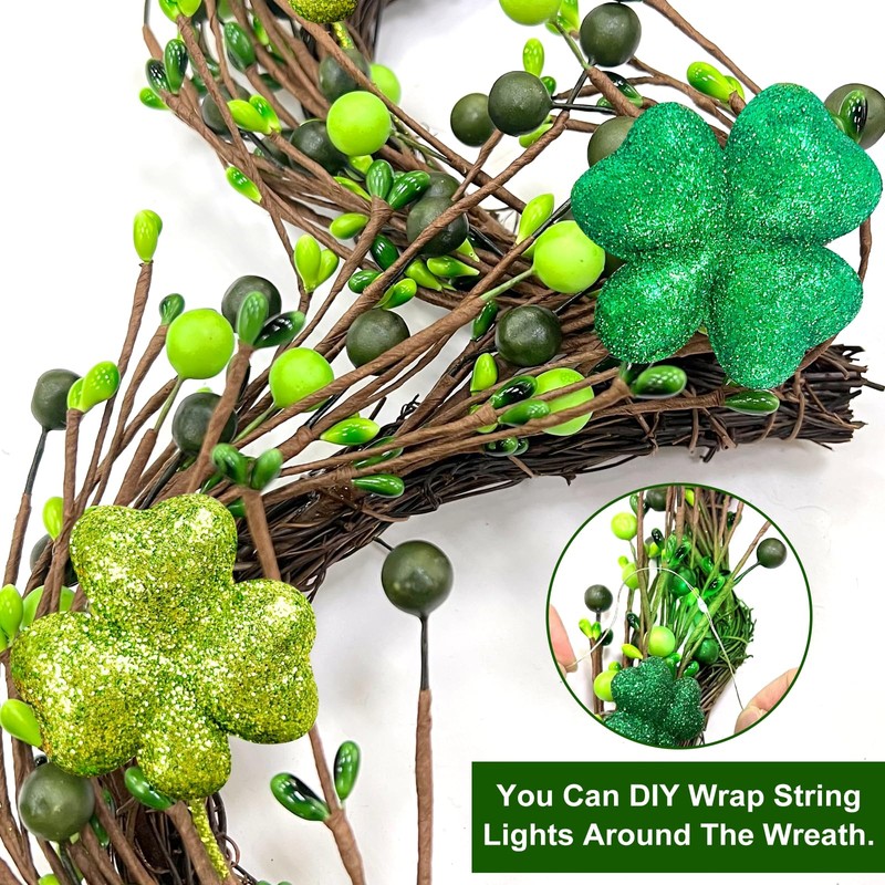 St Patricks Day Decorations, Shamrocks Wreath for Front Door, 20