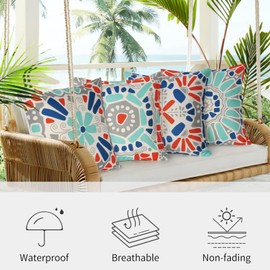 Weldomcor Waterproof Cushion Cover 18x18 inch Set of 4 Outdoor Throw Pillow Covers Mordern Bohemian Decorative Pillow Cases Decorations for Patio Garden Porch Bench Sofa Indoor Living Room Bed Chair