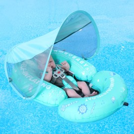 HECCEI Mambobaby Pool Baby Floating Bed with Sun Canopy C Green