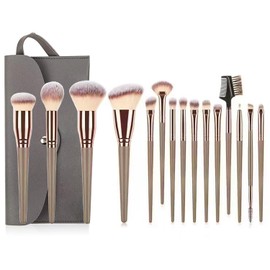 YPYMOD 15-Piece Makeup Brush Set, Professional Make-Up Brush Set, Highlights, Contours, Travel Size Brushes, with Dark Grey Makeup Bag