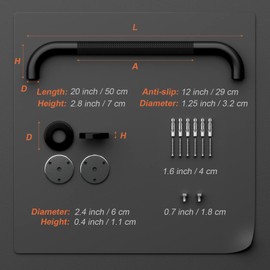 Black Grab Bars 20 Inch, iMomwee Stainless Steel Anti-Slip Bathroom Grab Bar w/Knurled Grip, 1.25" Diameter Shower Handicap Bar, Wall Mounted Safety Balance Handrail Bath Handle for Elderly Senior