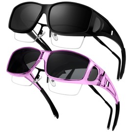 KANASTAL Wrap Around Sunglasses Men Women, Unisex Over Glasses Sunglasses Polarized UV400 Protection, Fashion Fit Over Shades (Matte Black/Black+Clear Purple/Black)