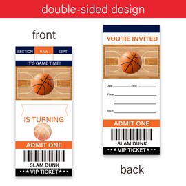 LyoGao 20 Pack Basketball Tickets Party Invitations With Envelopes Sports Basketball Theme Birthday Party Ticket Style Invitations Fill in Invites Cards