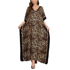 Kaftan Dresses for Women V Neck Batwing Sleeve Plus Size Caftans Swimwear Coverups Maxi Beach Dresses Leopard Print