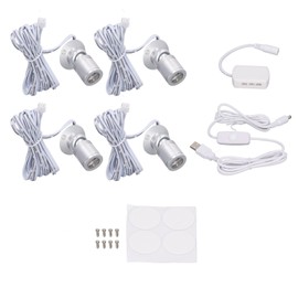 4pcs LED Display Spot Lights 5V Dimmable USB Mini Spotlight for Jewelry Showcase Porch Entryway Silver Natural Light