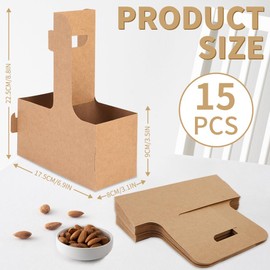 Bodaon Drink Carrier with Handle, 2 Cup Disposable Drink Carriers for Delivery with Handle, 15 Pcs Kraft Paper Coffee Cup Holder to Go, Cardboard Cup Holders for Hot/Cold Drinks, Food Delivery