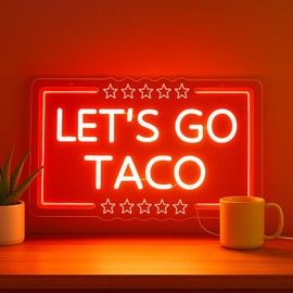 Let’s Go Taco Neon Sign LED Neon Taco Bar Sign for Mexican Restaurant Wall Decor Funny Taco Sign for Kitchen Coffee Shop Taco Party Decorations and Foodie Wall Art