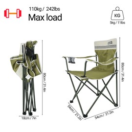 喜马拉雅 Portable Camping Chairs with Cup Holder and Back Pocket, Dark Moss Green Waterproof Oversized Camp Folding Chair for Outdoor Camping, Fishing, Hiking, Picnic, Beach (2 Packs Dark Moss Green)