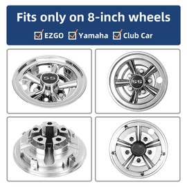NOKINS Golf Cart Hubcaps 8 Inch Set of 4, Club Car/Ezgo/Yamaha Tires Wheel Covers,Chrome Accessory & Accessories