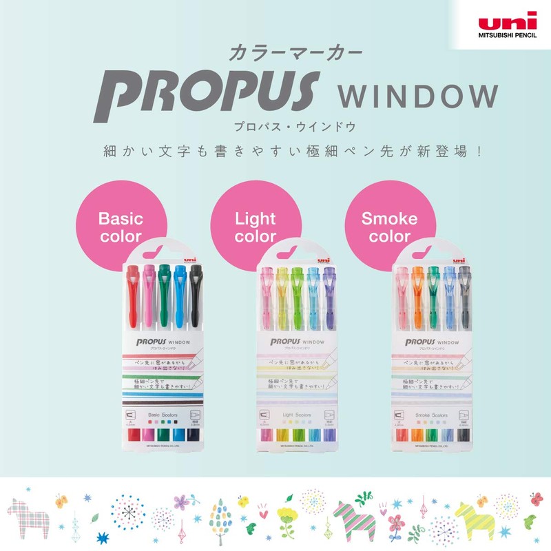 Mitsubishi Pencil PUS103T5C Color Marker, Propus Window, Basic 5 Colors