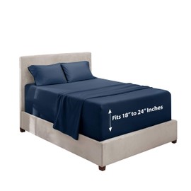 Hearth & Harbor Extra Deep Pocket Sheets - 4 Piece Hotel Luxury Bed Sheets Set Fits Up to 24" Mattress - Ultra Soft Luxury Bed Sheet Set - Soft & Breathable, Cal King, Navy Blue