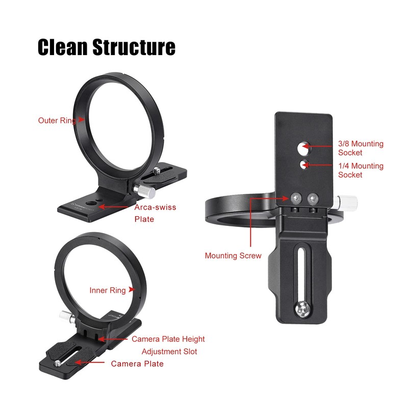 SUNWAYFOTO LS-75 75 mm Universal Swivel Cuff for DLSR Cameras,