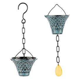 HANAYARD Rain Chains for Gutters Outside Downspouts Rain Catcher Diverter Metal Blue Plaid Outdoor Decorative, 8.5 FT