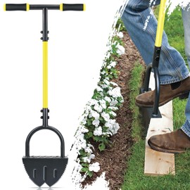 Jardineer Edger Lawn Tool Long Handle, Upgraded Manual Grass Edger with Double V-Shaped Serrated Edge Blade and Wide Footplate, Edgers for Landscaping Yard Maintenance