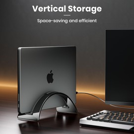 Yikola Vertical Laptop Stand for Desk, Vertical Laptop Hoder Space-Saving Organizer for All MacBook, Laptop Stand Acrylic Invisible Desktop Notebook Dock-Black…