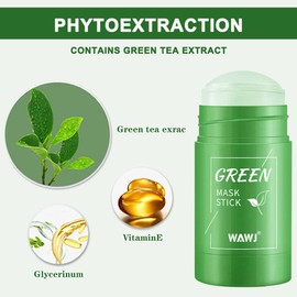 WAWJ® 2 Sticks Green Mask, Green Tea Mask Stick, Clean Green Maske, Feuchtigkeitsspendend, Glätten, Kontrollöl, Saubere Poren (grün)