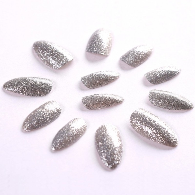 False Nails Bling Art Silver Gel Nails Stiletto Almond 24