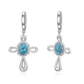 SILBAZ Turquoise Cross Earrings Cross Hoop Dangle Drop Earrings Cross Jewelry Gifts for Women Mom Mother Friends Sister, Copper, Turquoise