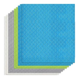 Loimon 10 Pack Reusable Dish Cloths - Super Absorbent Cellulose Fiber Sponge Cloths, Contain (White,Grey,Green,Blue)