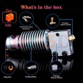 BZ 3D V6 Volcano All Metal Hotend,Volcano Heater Block,Brass Nozzle 0.4mm,Titanium Alloy Heatbreak for V6 Volcano Hotend.