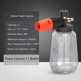 Snow Foam Lance with 1/4" Quick Release for Pressure Washer Gun, Car Wash Sprayer Soap Jet Pot Gun with 1L Adjustable Dispenser Bottle (Transparent)
