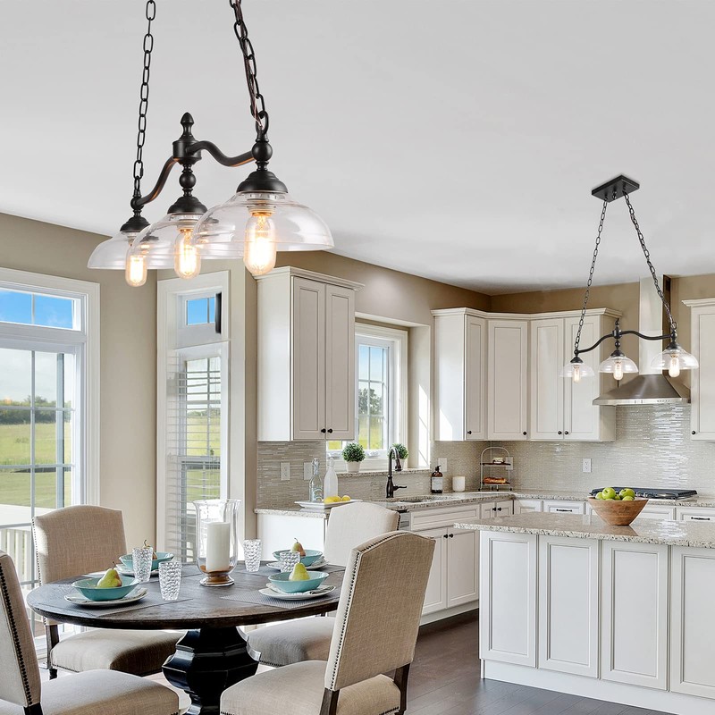 LNC Rustic Kitchen Island Lighting, 3-Light Farmhouse Chandelier for Dining